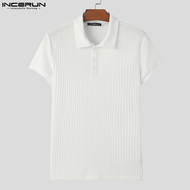 Fashion Casual Style Tops INCERUN New Men's Tight Striped Contrast Shirts Streetwear Male Hot Selling Short Sleeved Blouse S-5XL