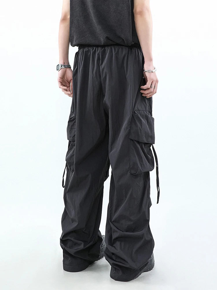 HOUZHOU Korean Parachute Cargo Pants Men Hip Hop Wide Leg Cargo Trousers Male Streetwear Loose Casual Men Clothing Safari Style