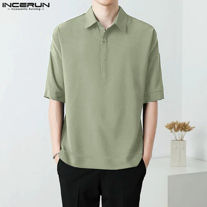 Casual Simple Style Tops INCERUN Handsome Men's All-match Shirts Fashion Well Fitting Male Lapel Short-sleeved Blouse S-5XL 2024