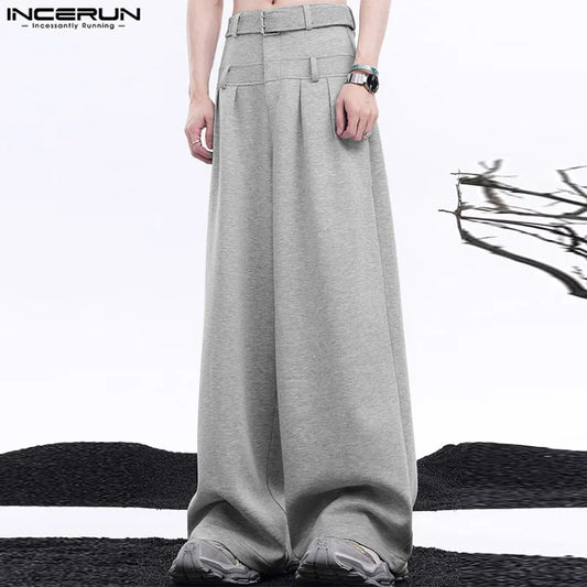 INCERUN 2024 Korean Style Trousers Men Double Waisted Straight Leg Long Pant Casual Well Fitting Loose All-match Pantalons S-5XL