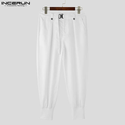 INCERUN 2024 Koreanische Stil Pantalons Neue männer Solide Bequeme Hose Casual Alle-spiel Lace Up Kleidung Fracht Lange Hosen S-5XL