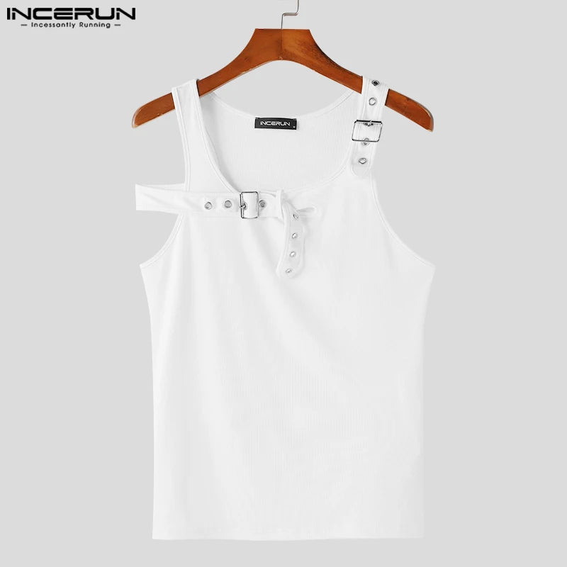 Fashion Casual Style Tops INCERUN 2024 New Mens Fashion Deconstruction Design Vests Streetwear Solid Knitted Pit Tank Tops S-5XL