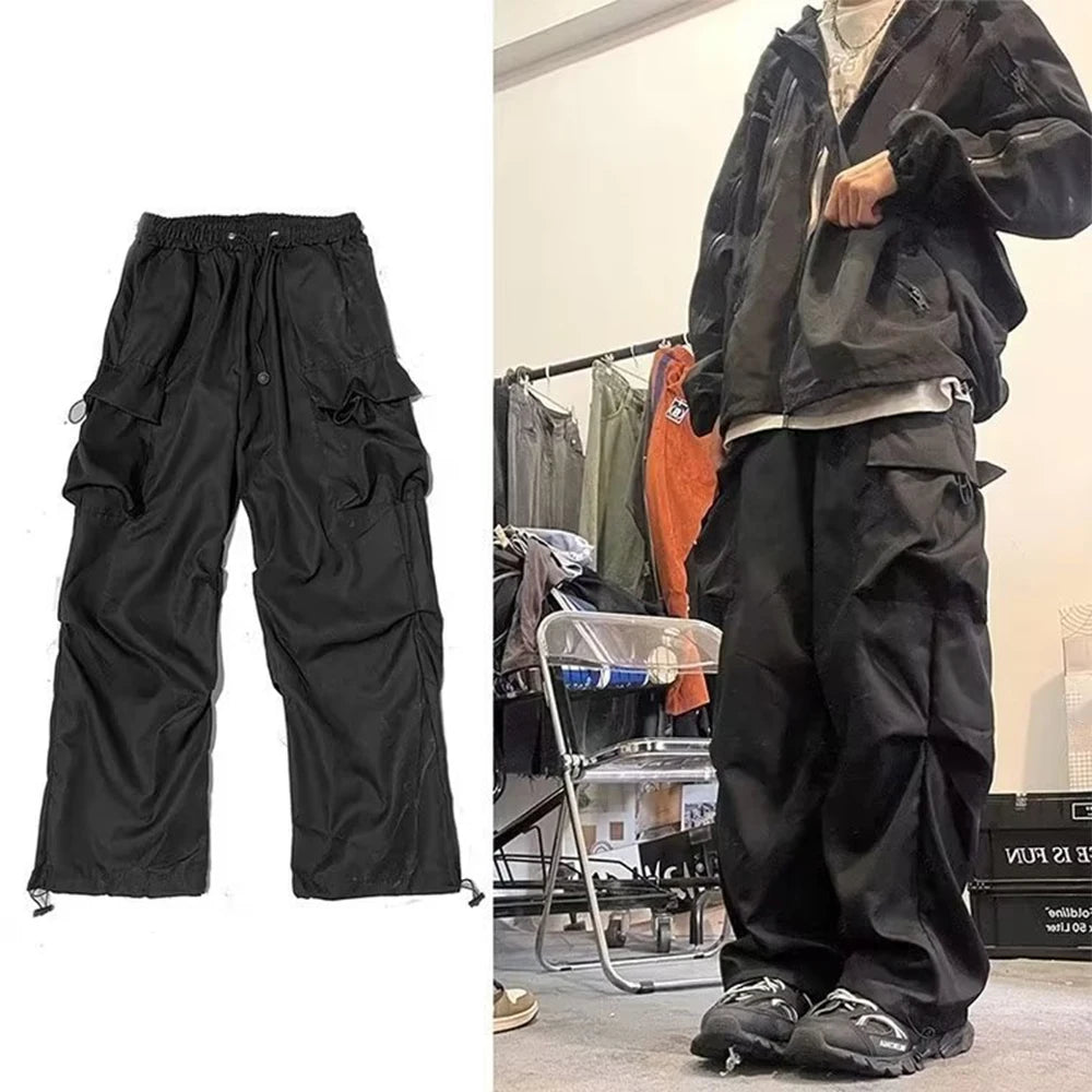 HOUZHOU Schwarze Cargohose für Herren, Hip Hop, graue Cargohose für Herren, rot, Frühling, Baumwolle, lockere Freizeithose, Streetwear, Hip Hop, Tasche