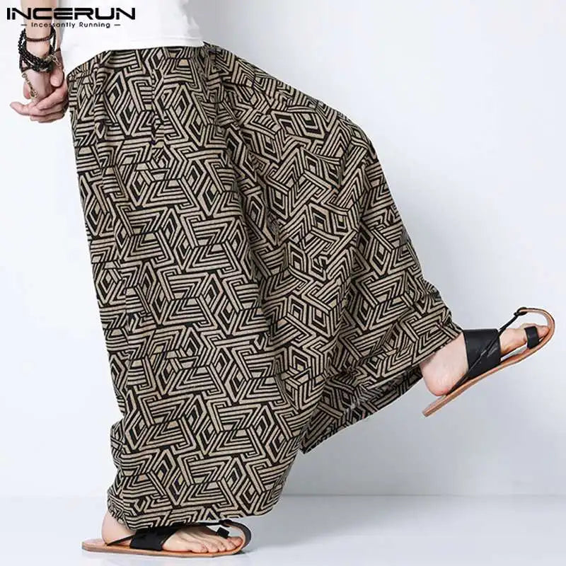 INCERUN 2023 Chinese Style Men's Pants Ethnic Printing Loose Fitting Trousers Casual Streetwear Male Hot Selling Pantalons S-5XL