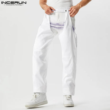 INCERUN 2023 Stylish New Men Pantalons Personality Hollow Out Design Trousers Casual Streetwear Solid All-match Long Pants S-5XL