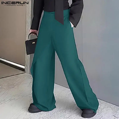 INCERUN 2024 Korean Style Trousers New Men Solid Patchwork Design Long Pants Leisure Streetwear Male Hot Selling Pantalons S-5XL