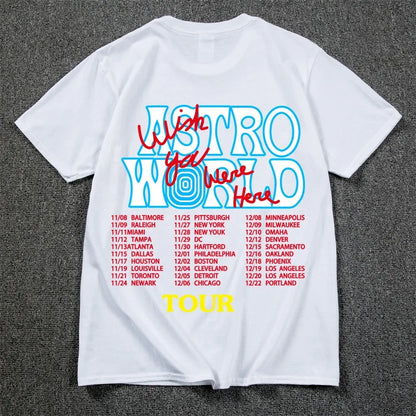 2023 New Summer Hip Hop T Shirt Men Women Cactus Jack Harajuku Pure Cotton T-Shirts WISH YOU WERE HERE Letter Print Tee Tops