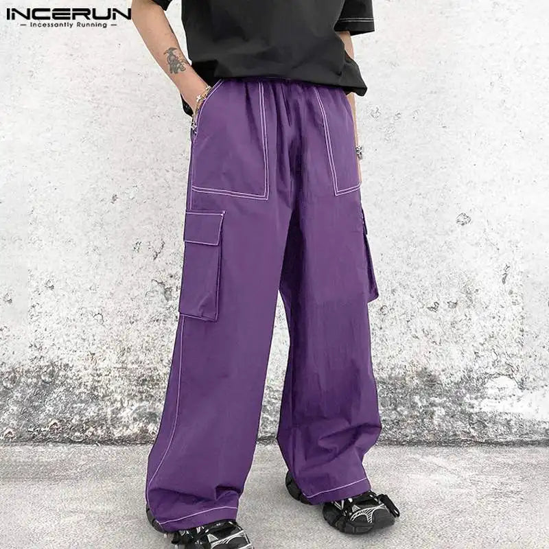 INCERUN 2024 Korean Style Trousers Men's All-match Simple Design Cargo Pant Stylish Streetwear Male Straight Leg Pantalons S-5XL