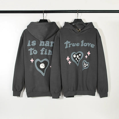 Wahre Liebe ist schwer zu finden. Kapuzenpullover mit Schaumstoffbruch für Herren. Streetwear. Lockere, lässige Fleece-Sweatshirts. Unisex-Pullover.