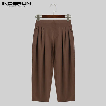 2024 Men Pants Solid Color Joggers Loose Streetwear Korean Style Casual Trousers Men Pleated Fashion Leisure Pants S-5XL INCERUN