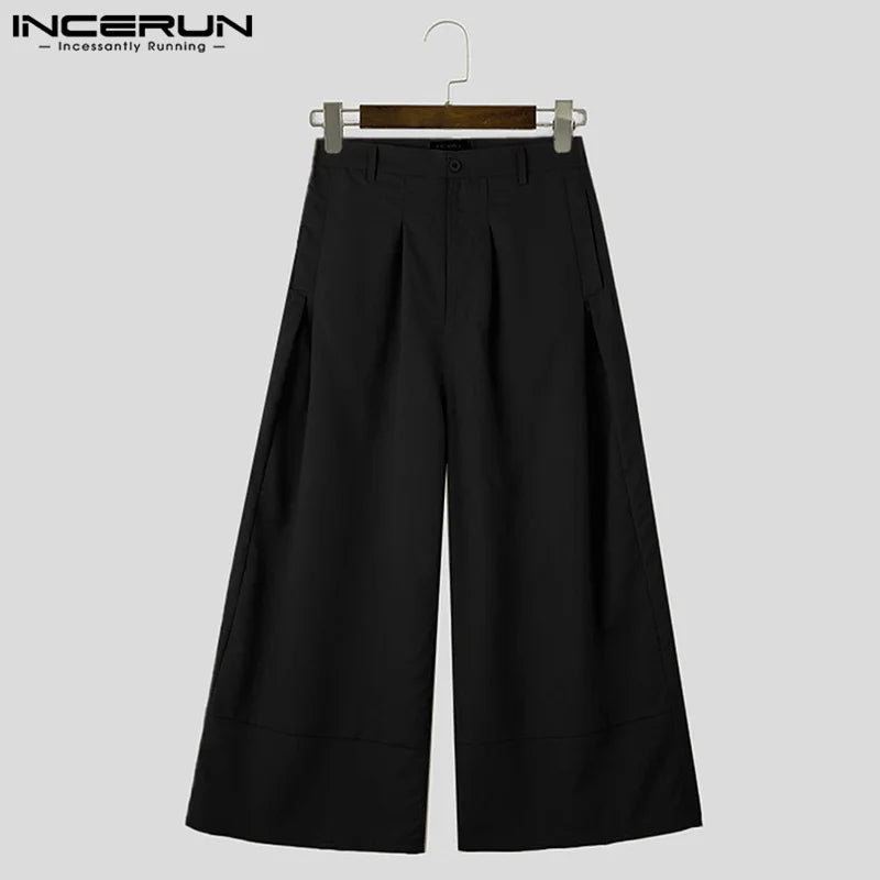 INCERUN 2024 Korean Style Trousers Men's Loose Simple Wide Leg Long Pants Fashionable Clubwear Male Comfortable Pantalons S-5XL