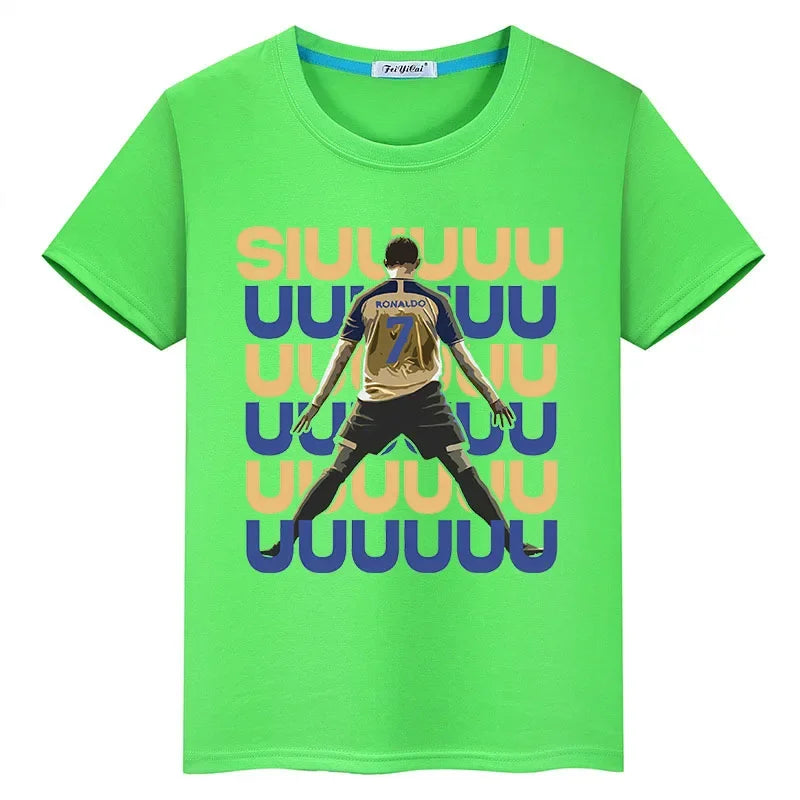 Ronaldo Letter Print Short Sleeve Custom Children T-shirt, Summer Clothes, Children Casual Clothes