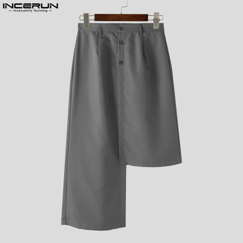 INCERUN 2024 Style coréen hommes jupes pantalons mode personnalité irrégulière pantalons longs streetwear ample demi-corps pantalon S-5XL