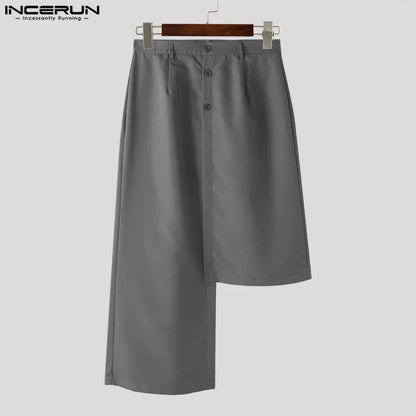 INCERUN 2024 Korean Style Men's Skirts Pants Fashion Personality Irregular Long Pants Streetwear Loose Half Body Trousers S-5XL