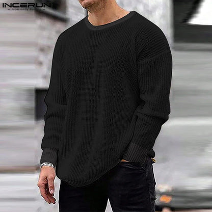 2023 Men T Shirts Solid Color O-neck Long Sleeve Hollow Out Men Clothing Streetwear Loose Sexy Fashion Casual Camisetas INCERUN