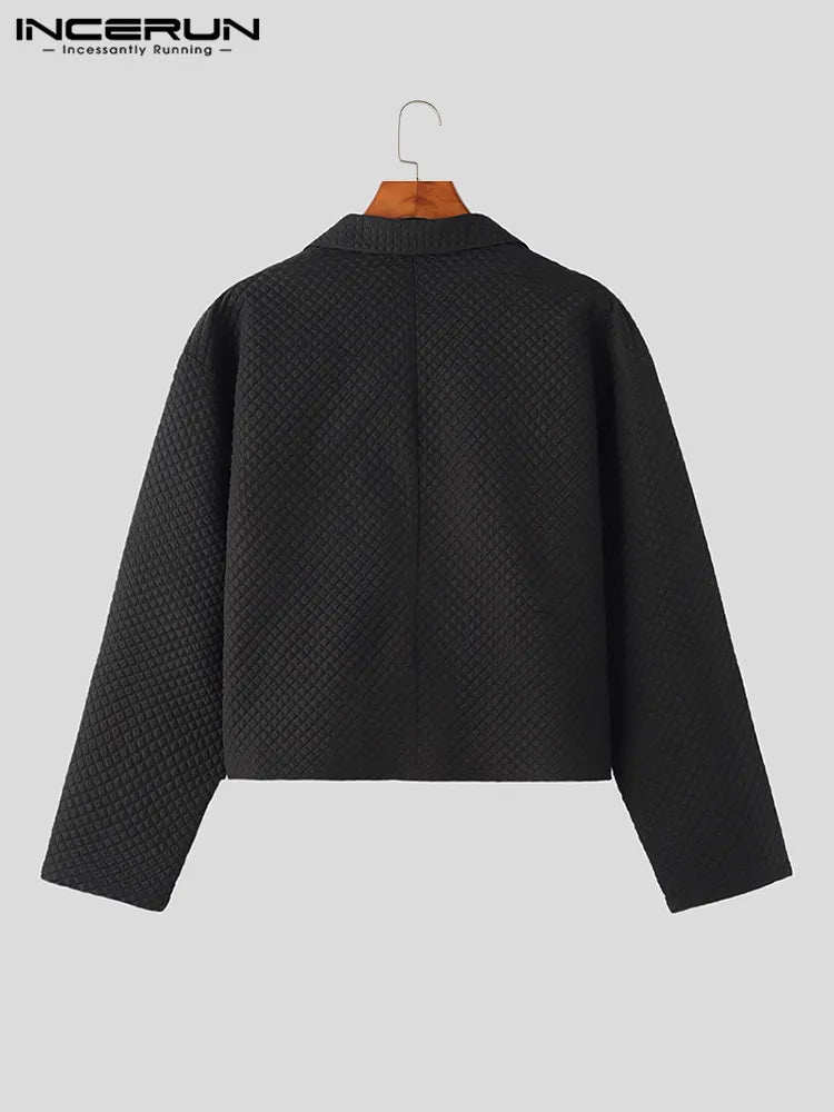 Blazers courts texturés pour hommes INCERUN élégants et bien ajustés pour hommes, amples et confortables, costumes à revers solides, vente chaude, S-5XL