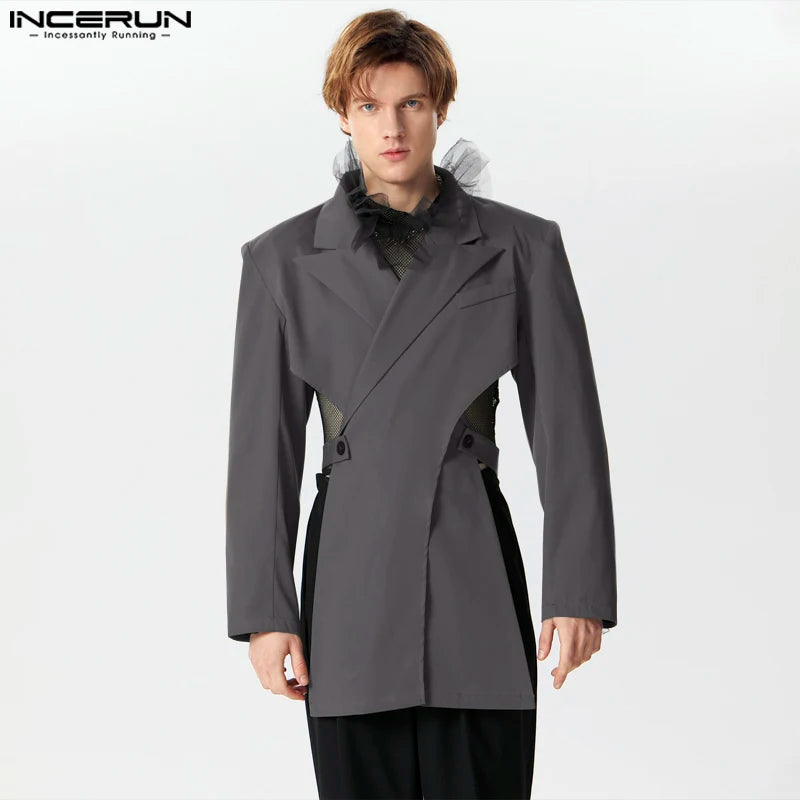 INCERUN Tops 2024 American Style Fashion Men's Cross Hollow Design Suit Coats Casual Personality Solid Long Sleeved Blazer S-5XL