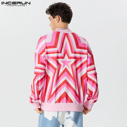 Fashion Handsome Men's Tops INCERUN Hot Sale Gradient Star Printed Pullover Casual High Neck Pullover Long Sleeved Sweater S-5XL