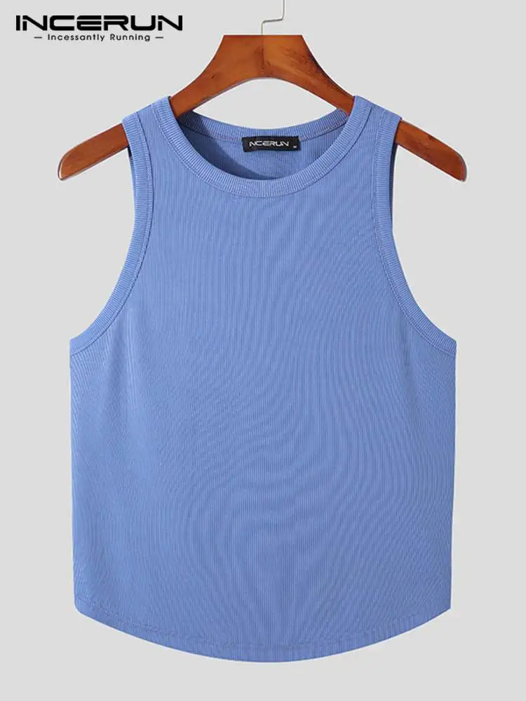 INCERUN  Tops 2023 Summer Wear Men's Knit Vests Solid Color Comfortable Male Fashion Casual Hot Sale Party Shows Tank Tops S-5XL