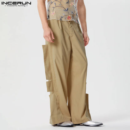 INCERUN 2024 Hosen im amerikanischen Stil Neue Männer Persönlichkeit Dekonstruktion Design Hosen Casual Clubwear Männlich Solide Pantalons S-5XL