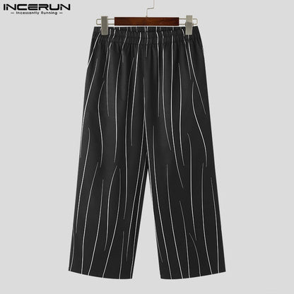 2023 Men Casual Pants Printing Elastic Waist Joggers Loose Streetwear Trousers Men Korean Fashion Male Long Pants S-5XL INCERUN