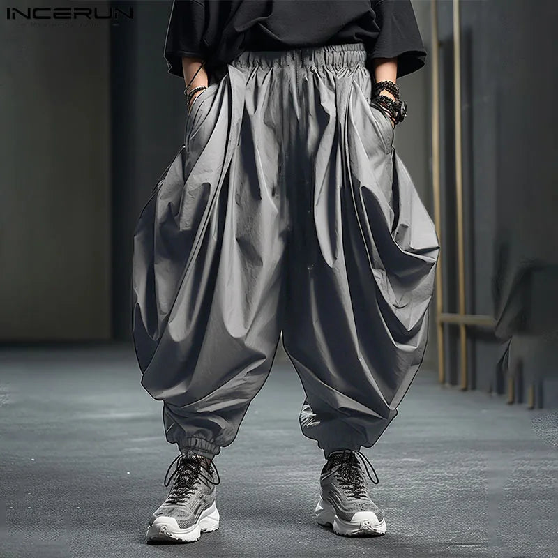 Men Irregular Pants Solid Elastic Waist Joggers Loose Trousers Men Streetwear 2024 Drop-crotch Casual Harem Pants INCERUN S-5XL