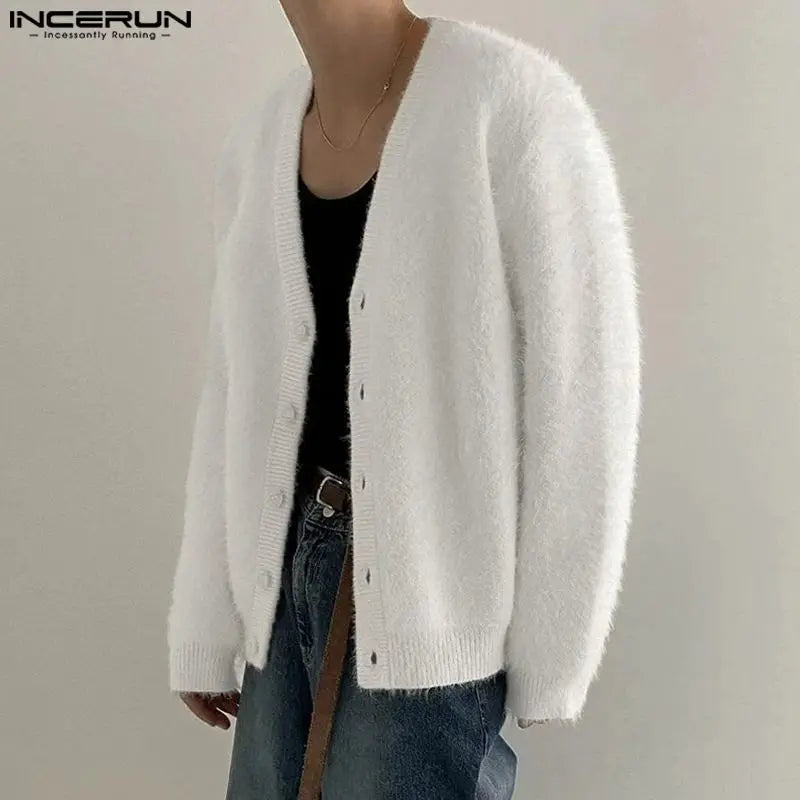 INCERUN Tops 2023 Korean Style New Mens Fashionable Fleece Shirts Soft Comfortable Leisure Streetwear Male Cardigan Blouse S-5XL