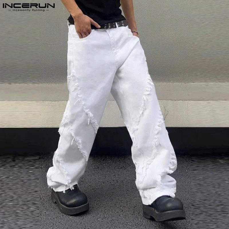 INCERUN 2024 Hosen im koreanischen Stil Modische Herren-Quaste-Spleißen-Design Lange Hosen Casual Einfache männliche feste Pantalons S-5XL