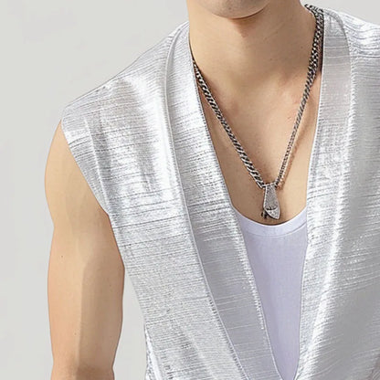 INCERUN Tops 2024 Korean Style Men's Flash Pile Collar Design Tank Tops Casual Clubwear Male Comfortable Sleeveless Vests S-5XL