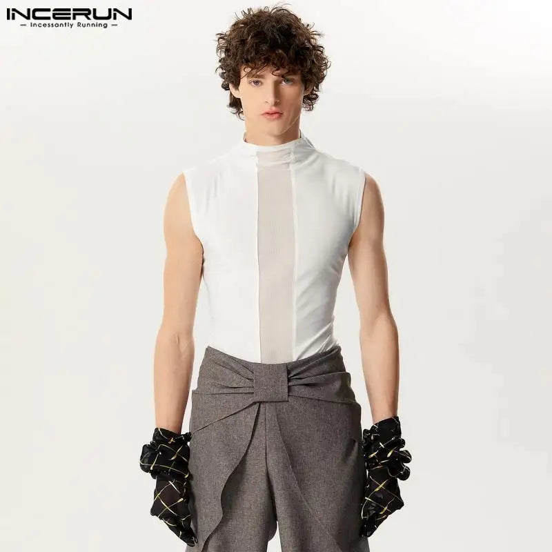 Handsome Well Fitting Tops INCERUN Men's Mesh Patchwork Design Vests Casual Streetwear Hot Sale Sleeveless Tank Tops S-5XL 2024