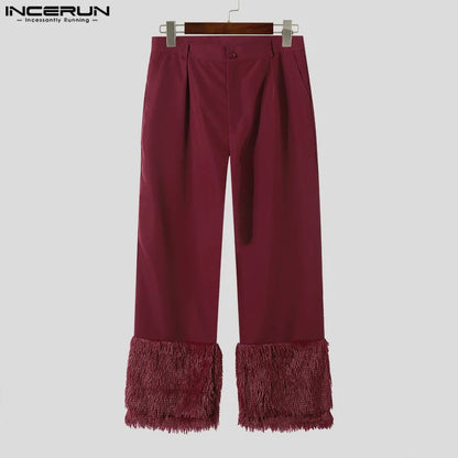 INCERUN 2024 Pantalons de style américain pour hommes Personnalité Solide Patchwork Peluche Pantalons longs Loisirs Homme Pantalons à jambe droite S-5XL