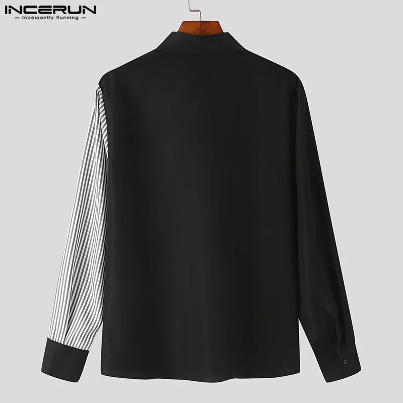 INCERUN Tops 2023 American Style Handsome Men's Striped Patchwork Shirts Casual Streetwear Hot Selling Long Sleeved Blouse S-5XL