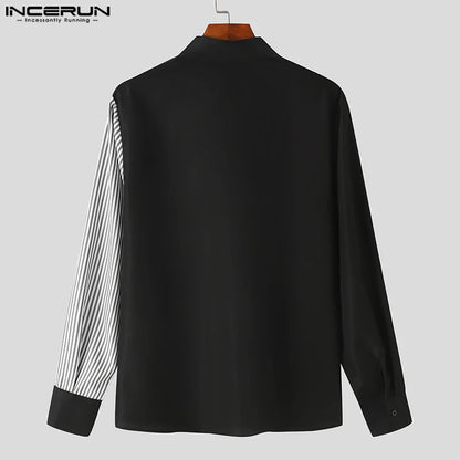 INCERUN Tops 2023 Style américain Beau Hommes Rayé Patchwork Chemises Décontractées Streetwear Vente Chaude Chemisier À Manches Longues S-5XL