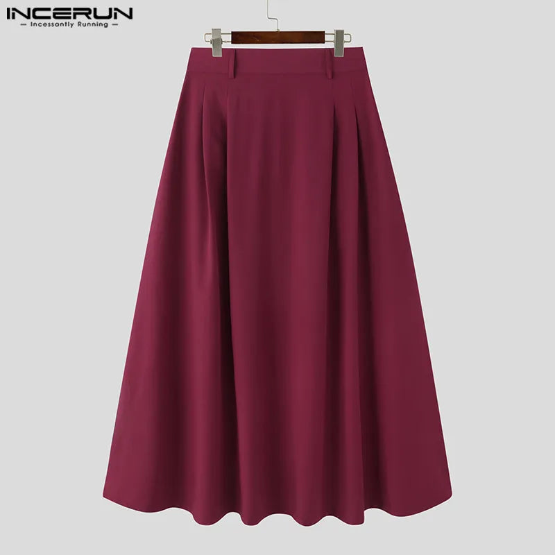 Casual Fashion Style New Men's Trousers INCERUN Solid Color Simple Pantalons Hot Sale All-match Wide Leg Skirts Pants S-5XL 2023