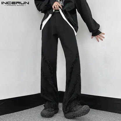 INCERUN 2024 Hosen im koreanischen Stil Modische Herren-Quaste-Spleißen-Design Lange Hosen Casual Einfache männliche feste Pantalons S-5XL