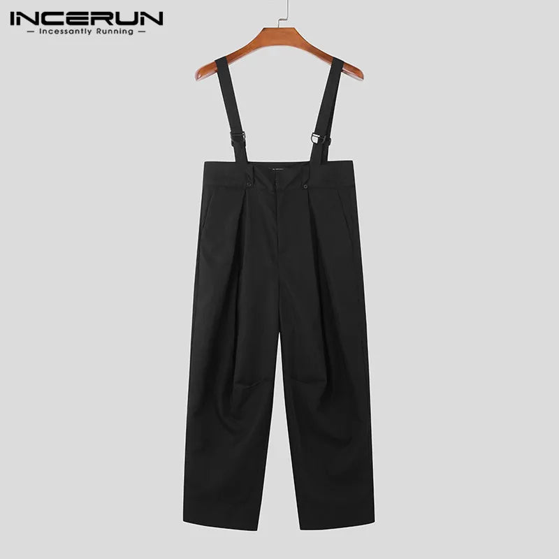 INCERUN 2023 Korean Style New Men's Overalls Solid Color Casual Jumpsuits Fashionable Streetwear All-match Simple Rompers S-5XL