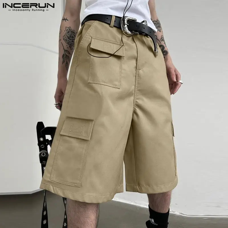 INCERUN 2023 Korean Style New Men's Multi Pocket Design Cargo Shorts Casual Streetwear Male Solid All-match Simple Shorts S-5XL