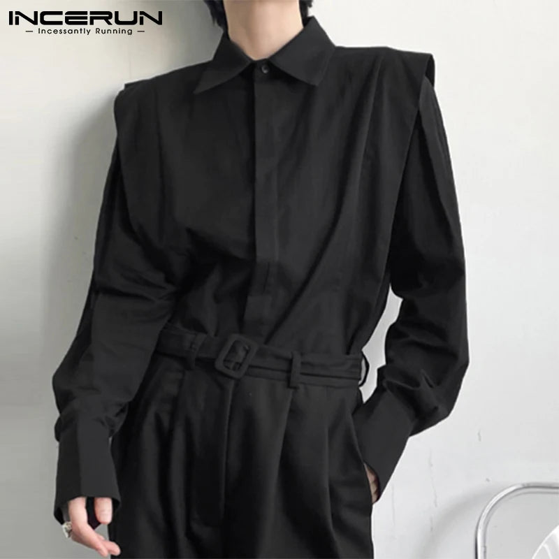 INCERUN Tops 2023 Korean Style Men's Blouse Solid Color Comfortable Stylish Male Casual Streetwear All-match Simple Shirts S-5XL