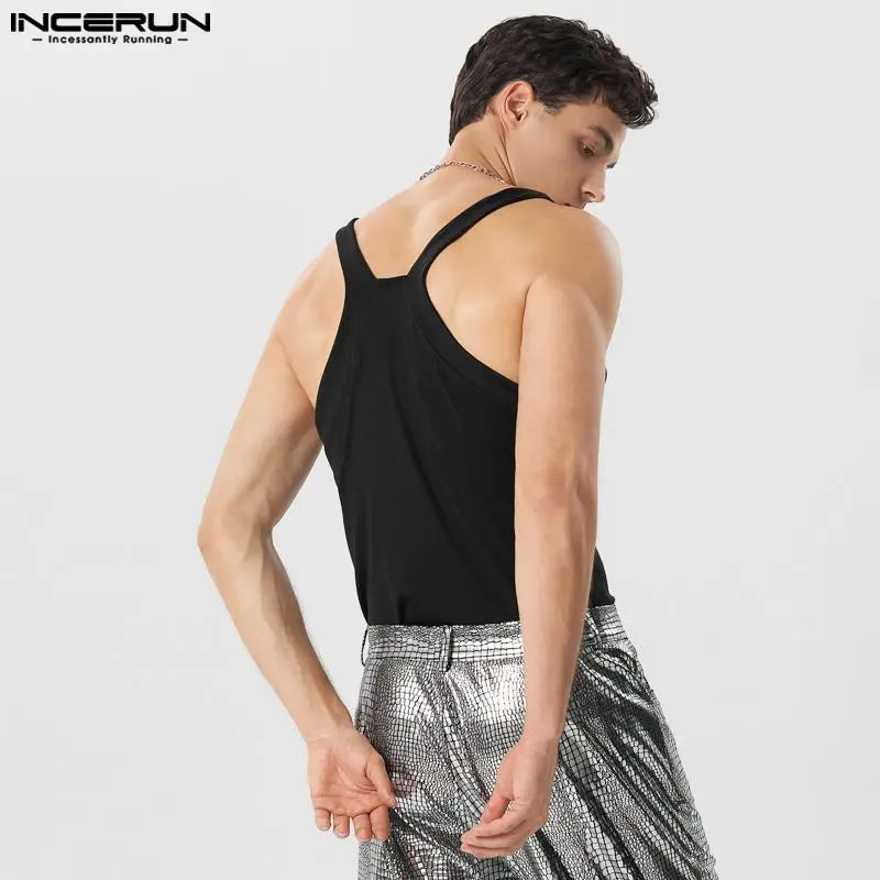 2023 männer Tank Tops Einfarbig Oansatz Ärmelloses Mode Westen Männer Sommer Streetwear Skinny Casual Männer Kleidung S-5XL INCERUN