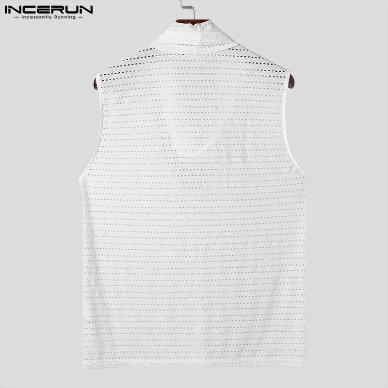 Fashion Well Fitting Tops INCERUN Men's Sexy Double Neckline Hollow Design Vests Summer Clubwear Male Sleeveless Tank Tops S-5XL