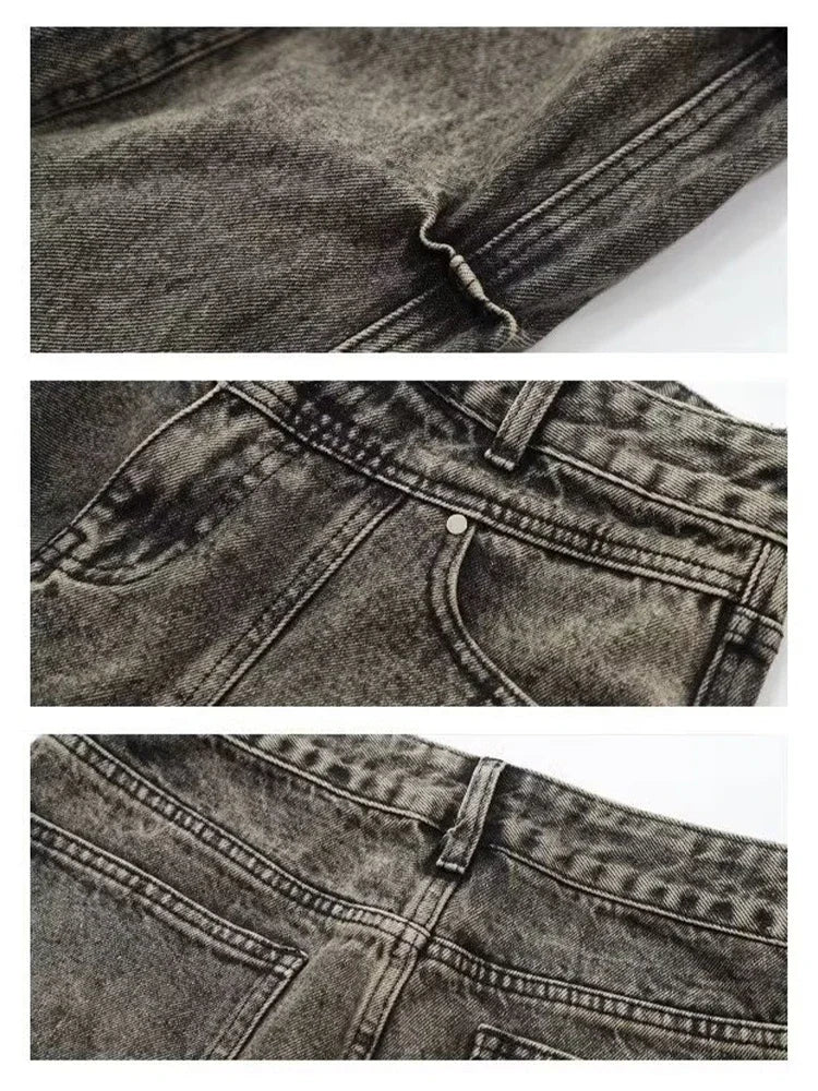 HOUZHOU Y2K Jeans à jambe large pour hommes, pantalon en denim plissé vintage à la mode micro évasé, pantalon bootcut High Street, design de pile pour hommes