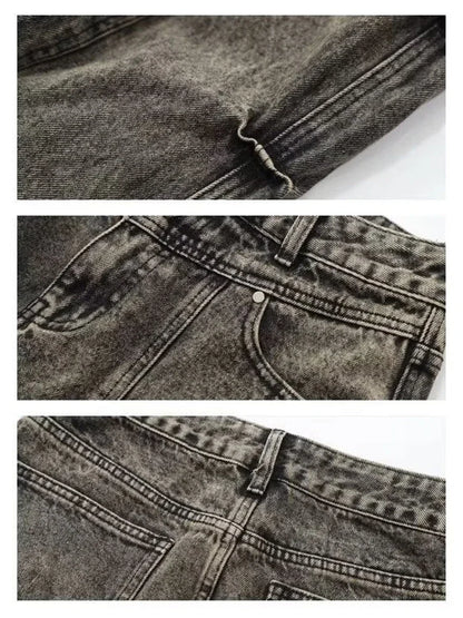 HOUZHOU Y2K Jeans mit weitem Bein für Herren, plissiert, Vintage-Mode, Micro-Flared-Jeans, High Street, Bootcut-Hose, Herren-Stapeldesign