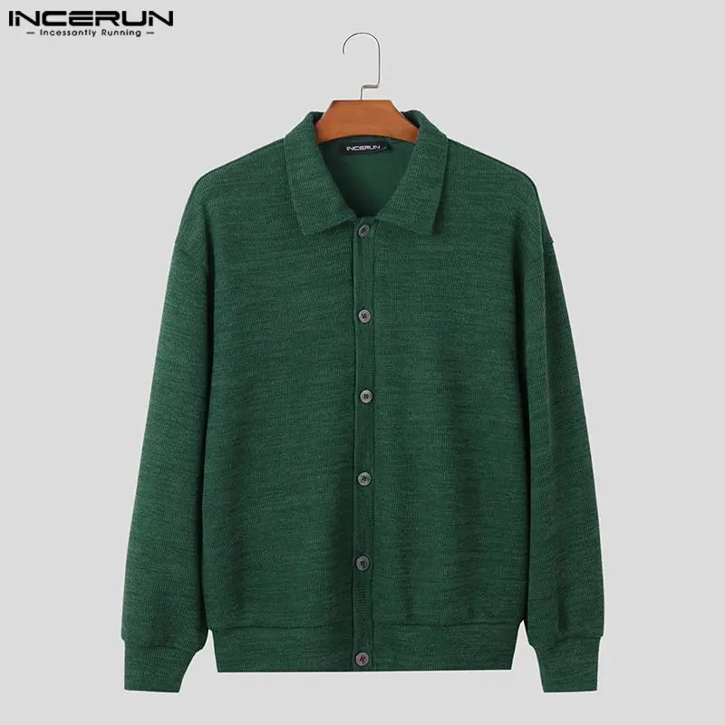 2023 Men Sweaters Solid Color Knitted Lapel Long Sleeve Button Casual Male Cardigan Streetwear Korean Outerwear INCERUN S-5XL