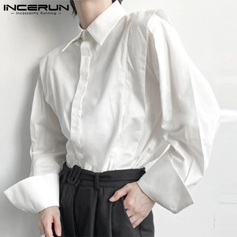 INCERUN Tops 2023 Korean Style Men's Blouse Solid Color Comfortable Stylish Male Casual Streetwear All-match Simple Shirts S-5XL