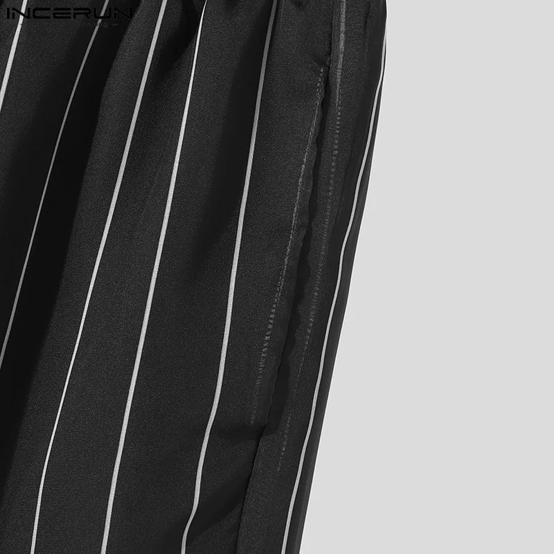 INCERUN 2024 Korean Style Trousers Stylish Men's Striped See-through Pants Casual Streetwear Hot Sale Male Thin Pantalons S-5XL