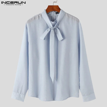 Handsome Well Fitting Tops INCERUN 2024 Men Fashion Ribbon Design Perspective Shirt Casual Simple Long Sleeved Blouse S-5XL 2024