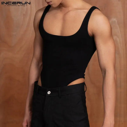 Sexy Stylish Style Bodysuits INCERUN Men's Homewear Jumpsuits Fashion Texture Fabric Design Solid Sleeveless Rompers S-5XL 2023