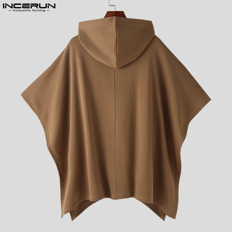 INCERUN Tops 2023 American Style Fashion Men Loose Well Fitting Trench Casual Male Solid Japanese-style Button Design Cape S-5XL