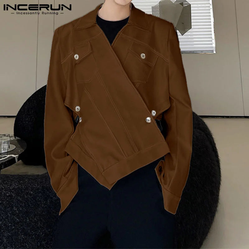 Handsome Well Fitting Tops INCERUN New Men Deconstructive Design Jackets Coats Streetwear Solid Loose Long Sleeved Jackets S-5XL