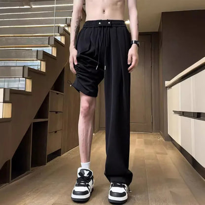 HOUZHOU Sommeranzughose Herren Eisseide Weite Beinhose Hohe Taille Hose Männlich Schnelltrocknend Korean Business Büro Casual